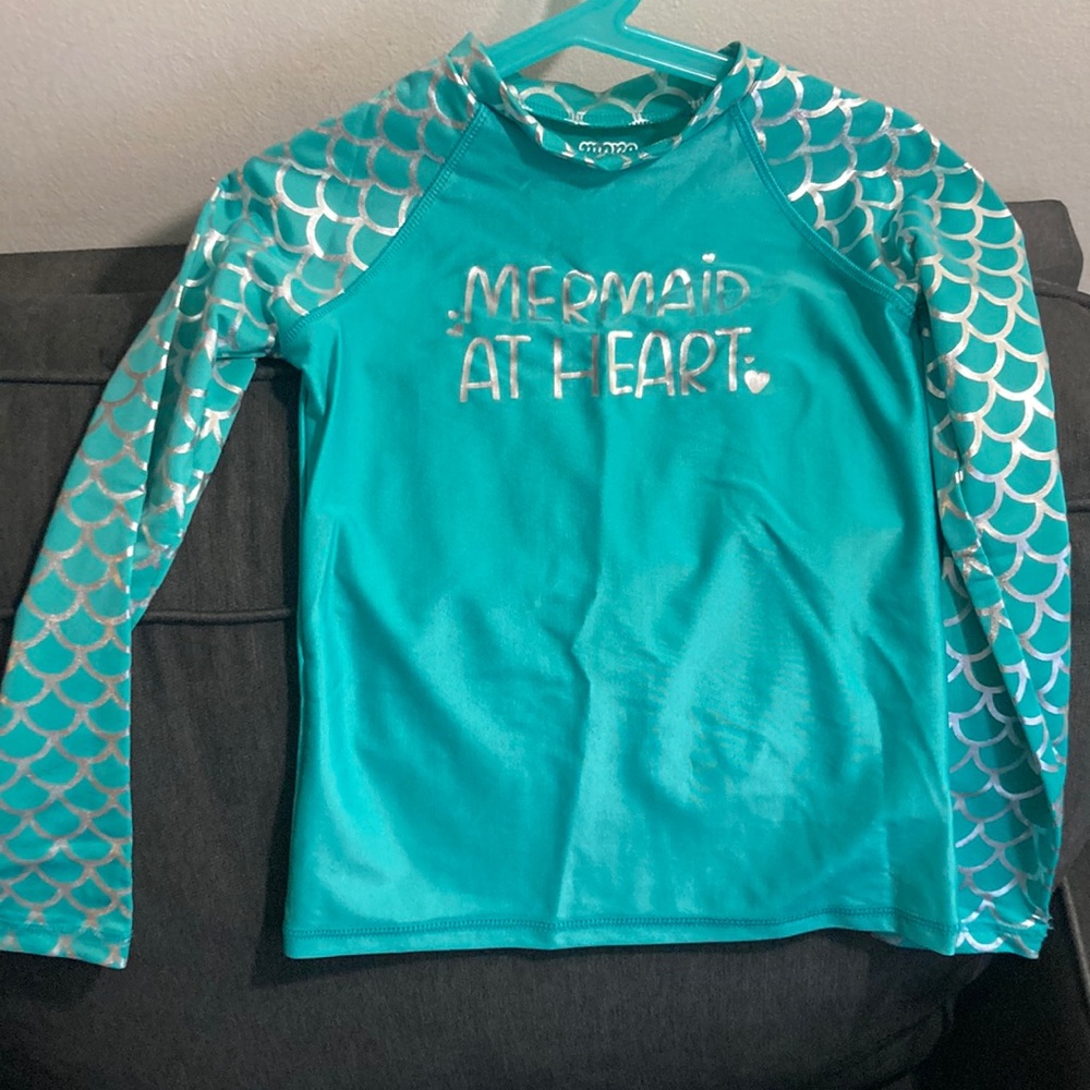 Teal and metallic swim shirt